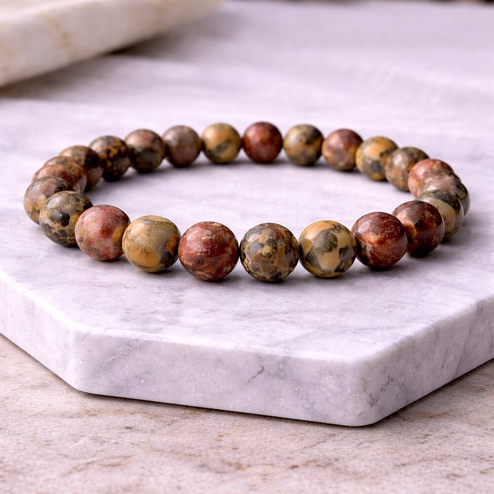 Leopardskin Jasper 8mm Beads Gemstone Stretch Bracelet Crystal Jewelry